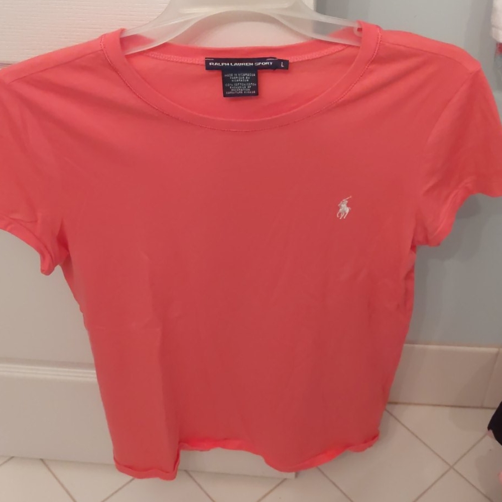 Coral Pink Ralph Lauren Polo T-Shirt Women's Large